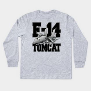 F-14 Tomcat Military Fighter Jet Aircraft Cartoon Illustration Kids Long Sleeve T-Shirt